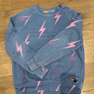 Aviator Nation Blue Sweater with Pink Lightning Bolts